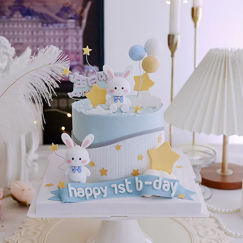 烘焙蛋糕装饰摆件周岁可爱小白兔网红复古生日气球插件甜品台插卡