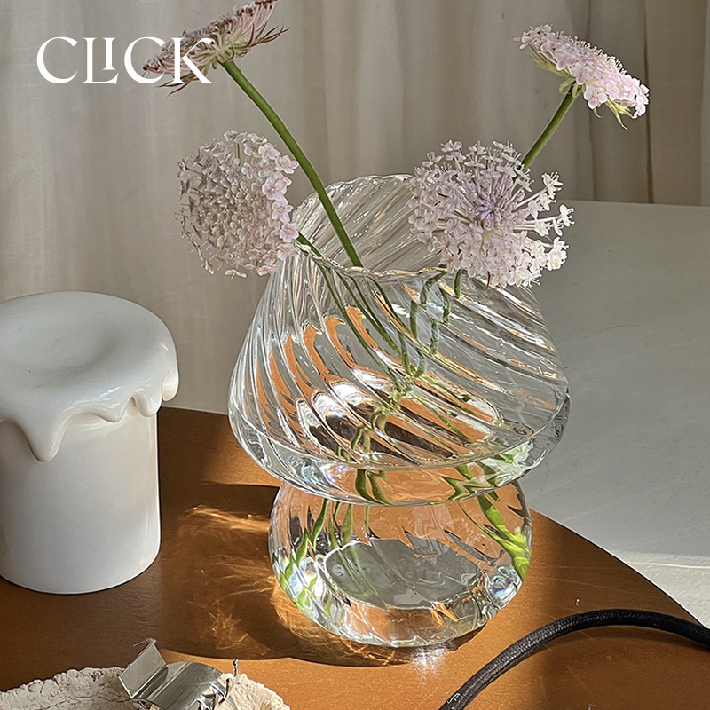 click玻璃可爱蘑菇台灯小花瓶插花器餐桌面ins风摆件家居商用装饰