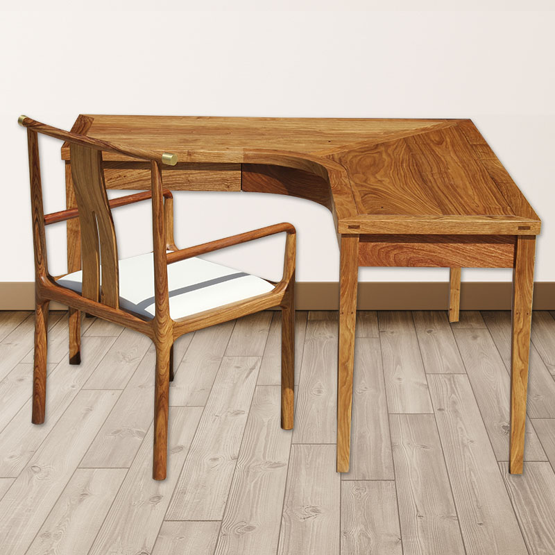 新中式实木本色书桌刺猬紫檀红木办公桌椅书画桌原木转角写字台