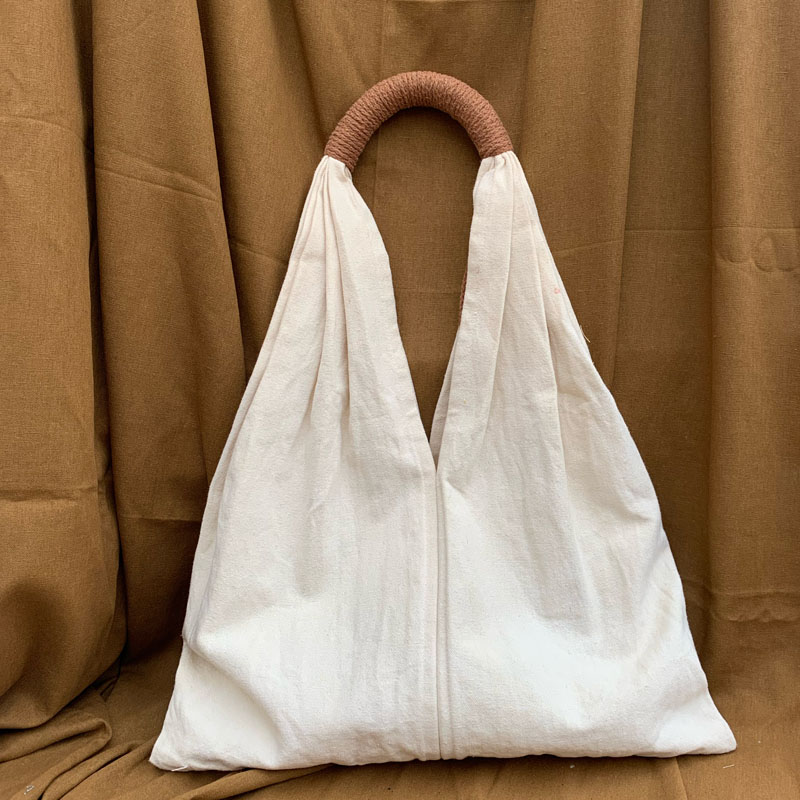 法式简约帆布包一片式褶皱包大容量单肩托特包手工棉布袋佛系文艺