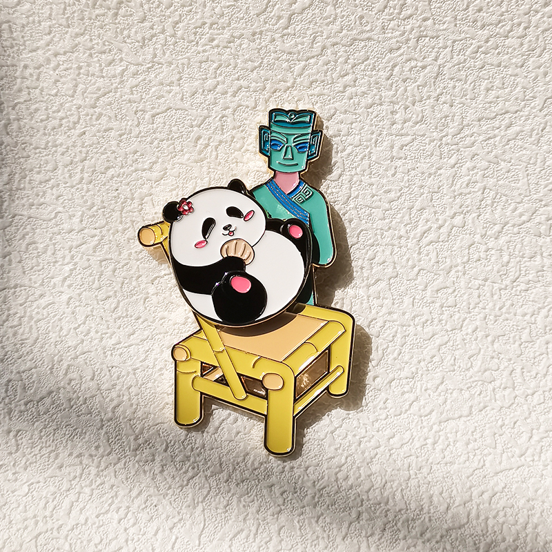 三星堆大立人熊猫花花冰箱贴磁贴可滑动金属冰箱贴成都纪念品礼物