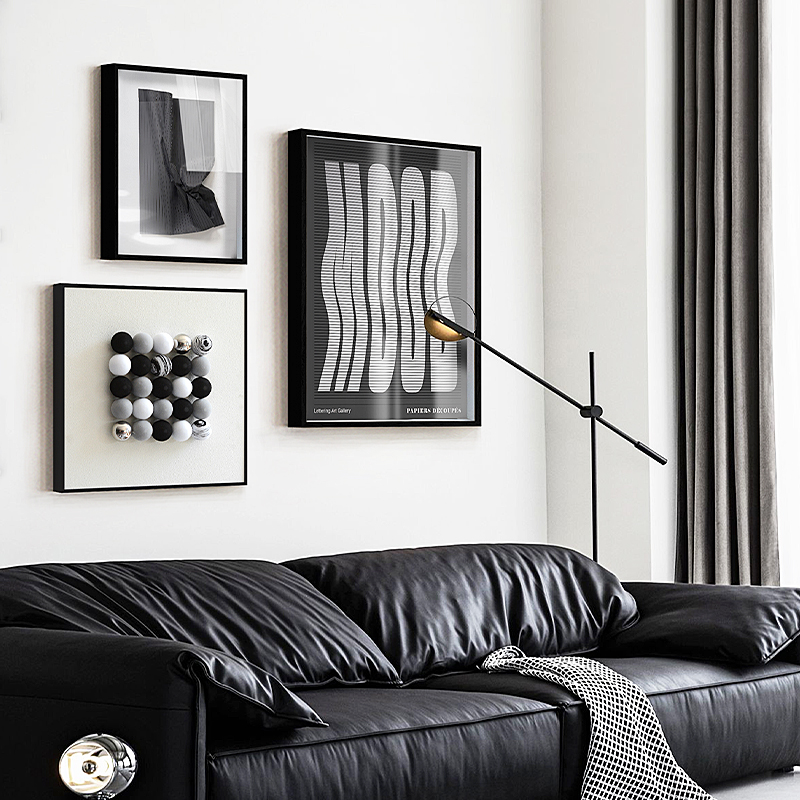字寓 现代简约黑白灰客厅背景墙装饰画组合创意立体球体挂画壁画