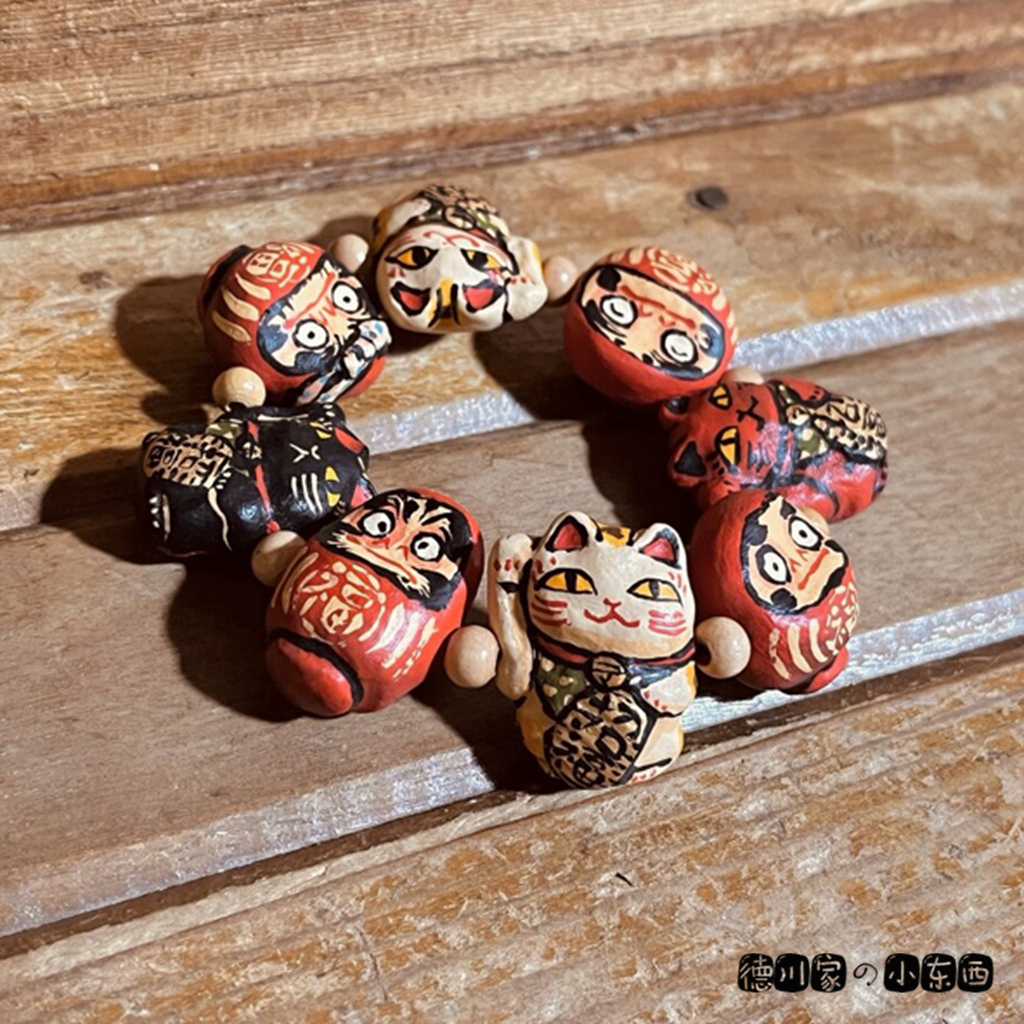 日本代购 匠人手工 昭和风粘土手串 达摩招财猫 日式手环手链手镯