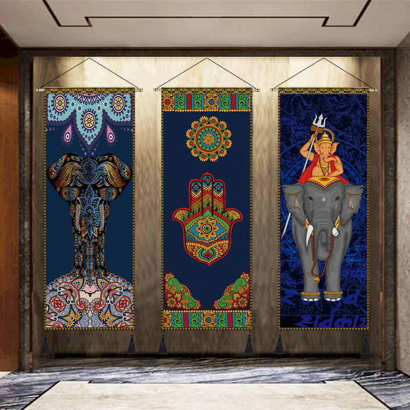 泰式东南亚大象民族挂毯挂画瑜伽民宿餐厅氛围布置装饰画布画挂布