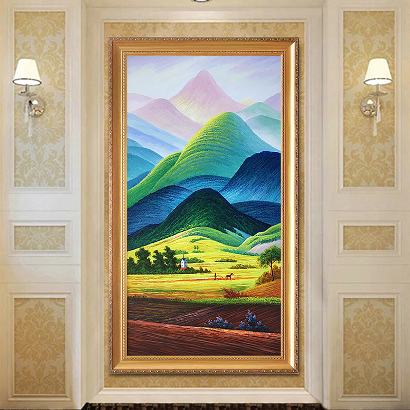 手绘油画 巨人山背有靠山欧式客厅风景挂画日照金山办公室装饰画