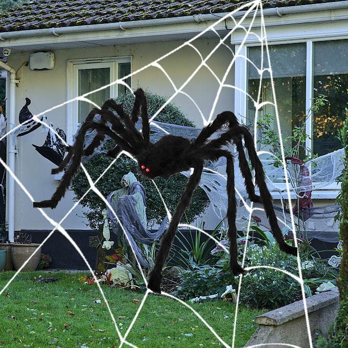 速发跨境新款万圣节装饰道具发光三角网蜘蛛网扇形网巨型真超大蜘