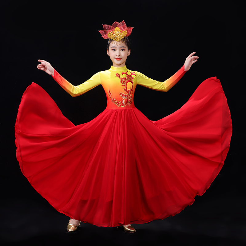 六一儿童开场舞大摆长裙新款灯火里的中国舞台装歌伴舞蹈演出服装