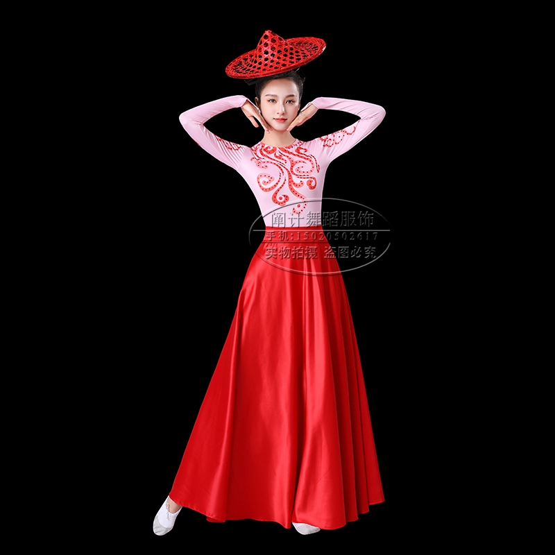珊瑚颂舞蹈服装红色女子古典群舞演出服中国舞唯美高端表演服定制