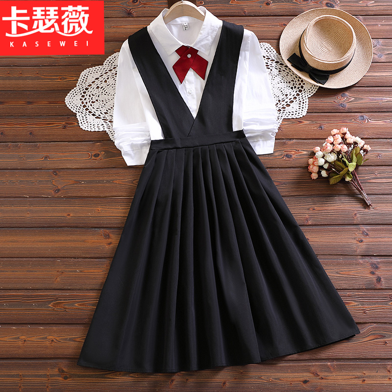 2024年春季新款韩版初中高中学生纯黑色护奶裙JK百褶裙背带连衣裙