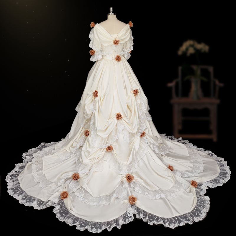 【永恒玫瑰】复古缎面古董婚纱新娘新款奢华高级感法式出门纱礼服
