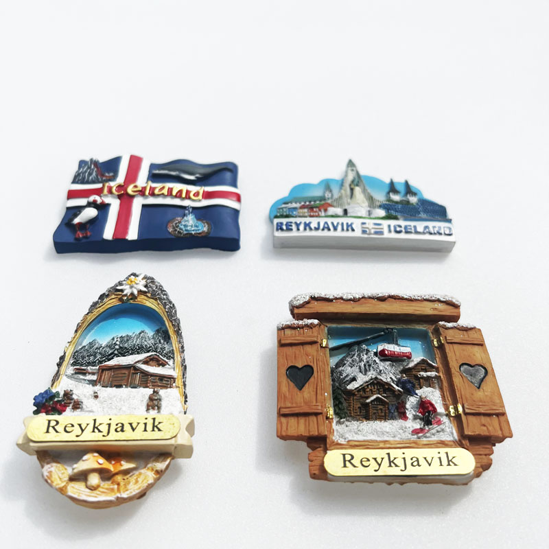 冰岛雷克雅未克雪景缆车滑雪旅游纪念装饰磁铁吸铁石冰箱贴磁性贴
