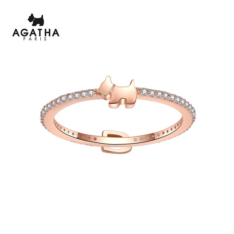 【进口免税】Agatha瑷嘉莎小狗搭扣戒指女小众设计银戒指女时尚