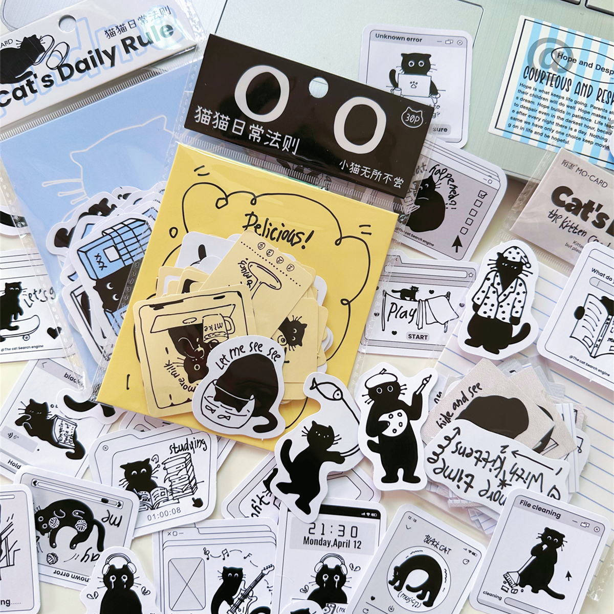 小猫无所不能~小黑猫系列贴纸包可爱动物手帐素材DIY装饰贴画30张