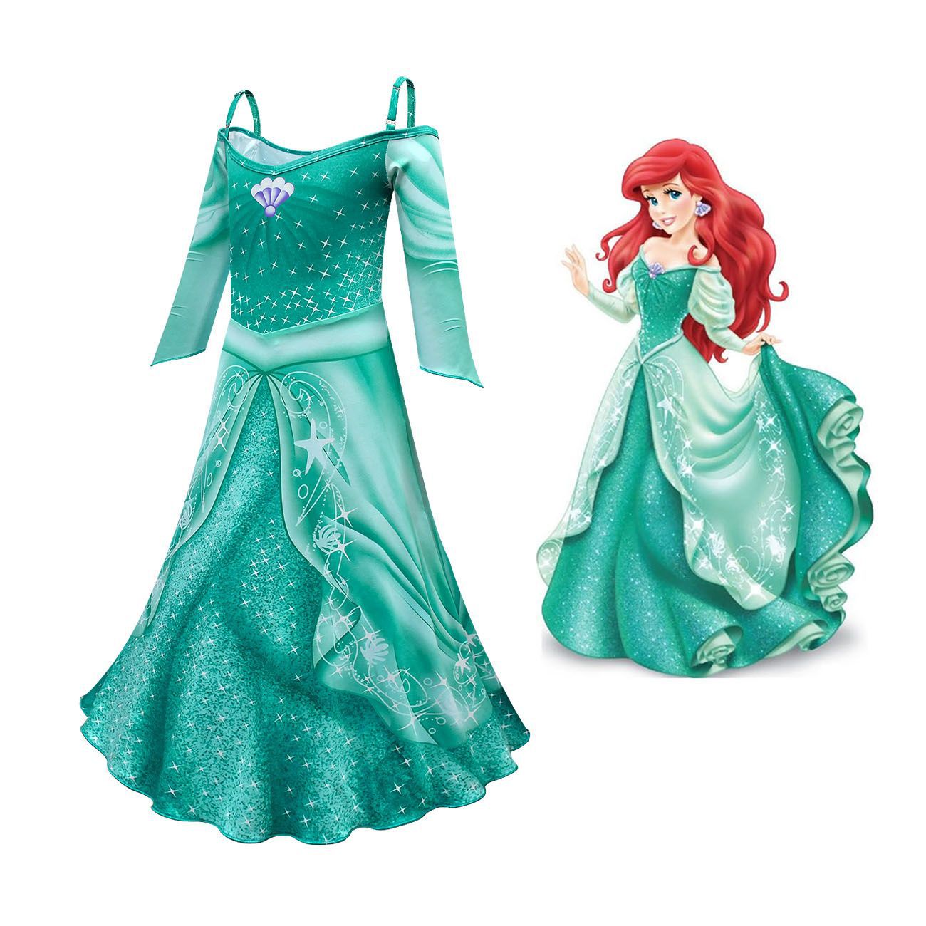 迪士尼Ariel公主裙万圣节儿童美人鱼爱丽儿cosplay服装露背吊带裙