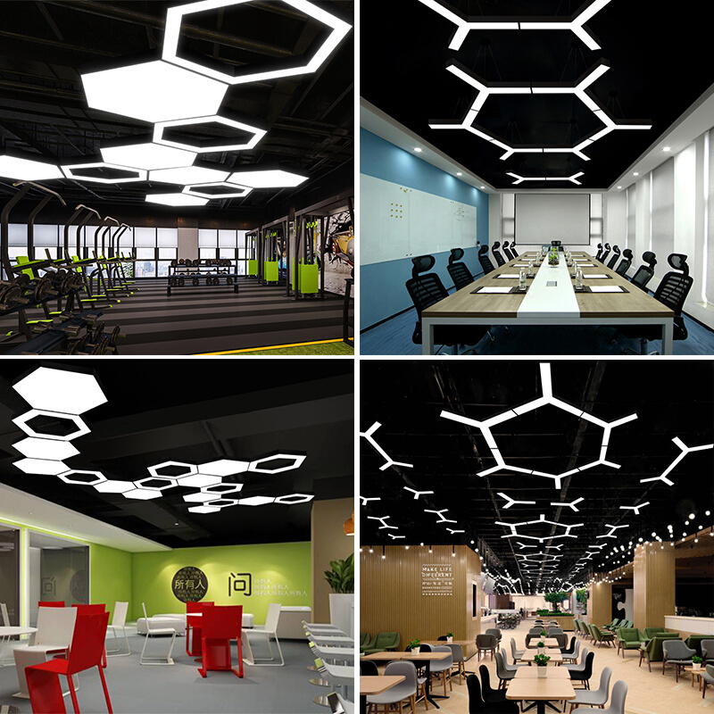 LED造型灯创意六边形Y形办公室吊灯健身房网咖异形人字形六角灯具