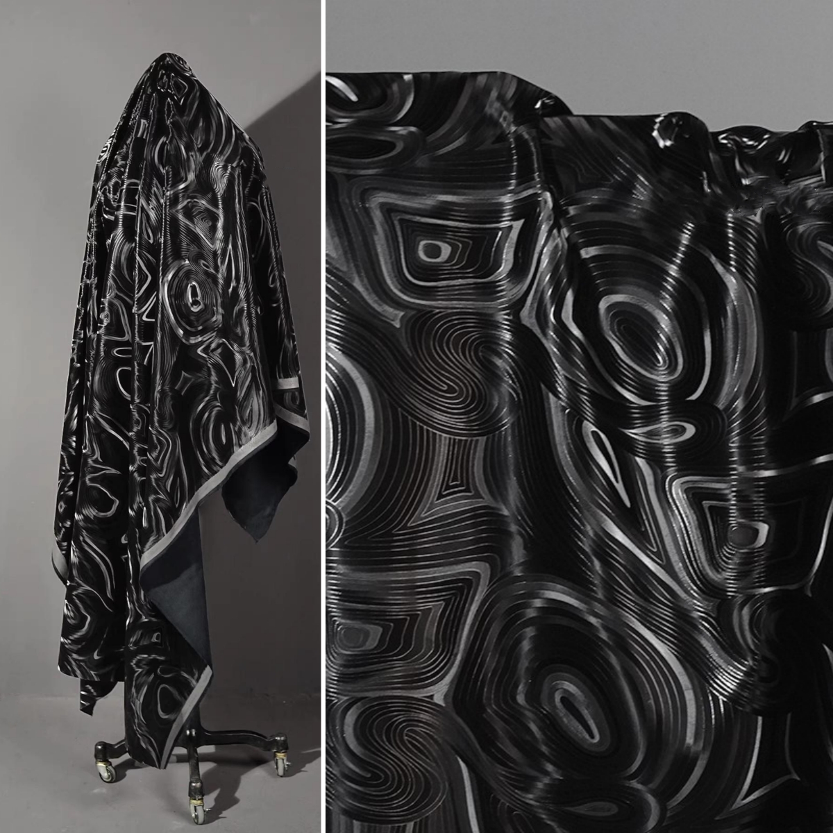 黑色超声水波纹皮革渐变反光拉丝肌理廓形服装夹克创意设计师布料