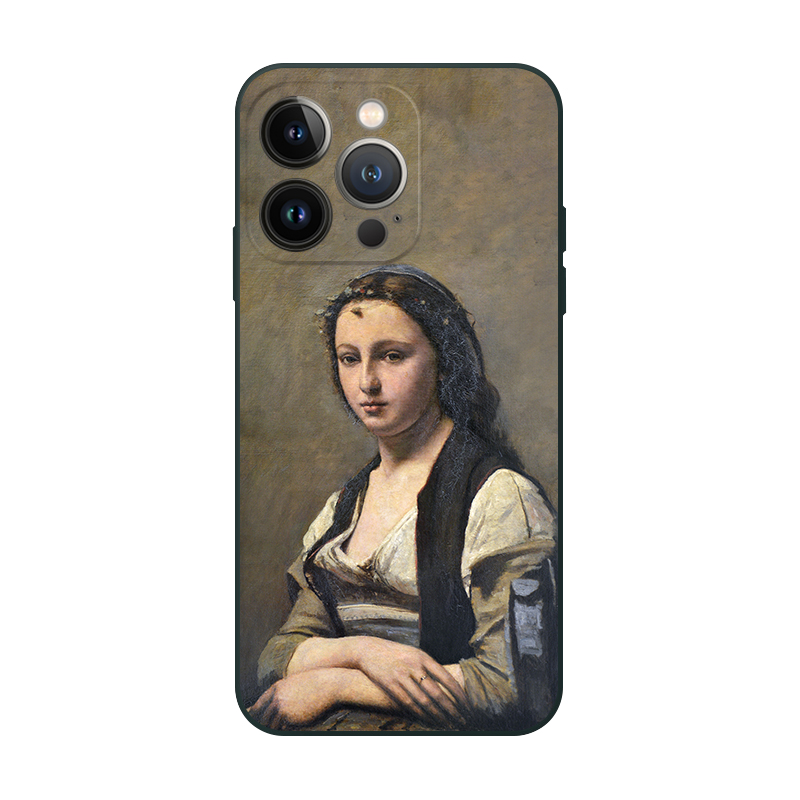 世界十大名画 Corot柯罗珍珠女郎美术生艺术油画肖像画适用iPhone 14苹果13ProMAX手机壳12/11液态软胶保护套