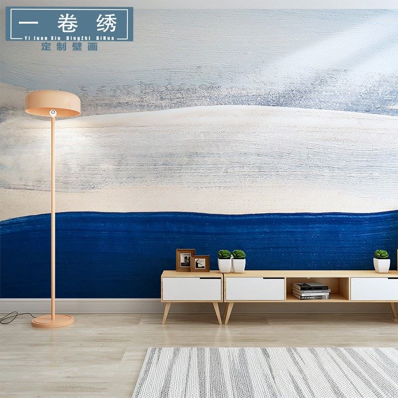 简约现代壁画背景墙卧室房间北欧墙纸创意大海意境无纺布壁纸