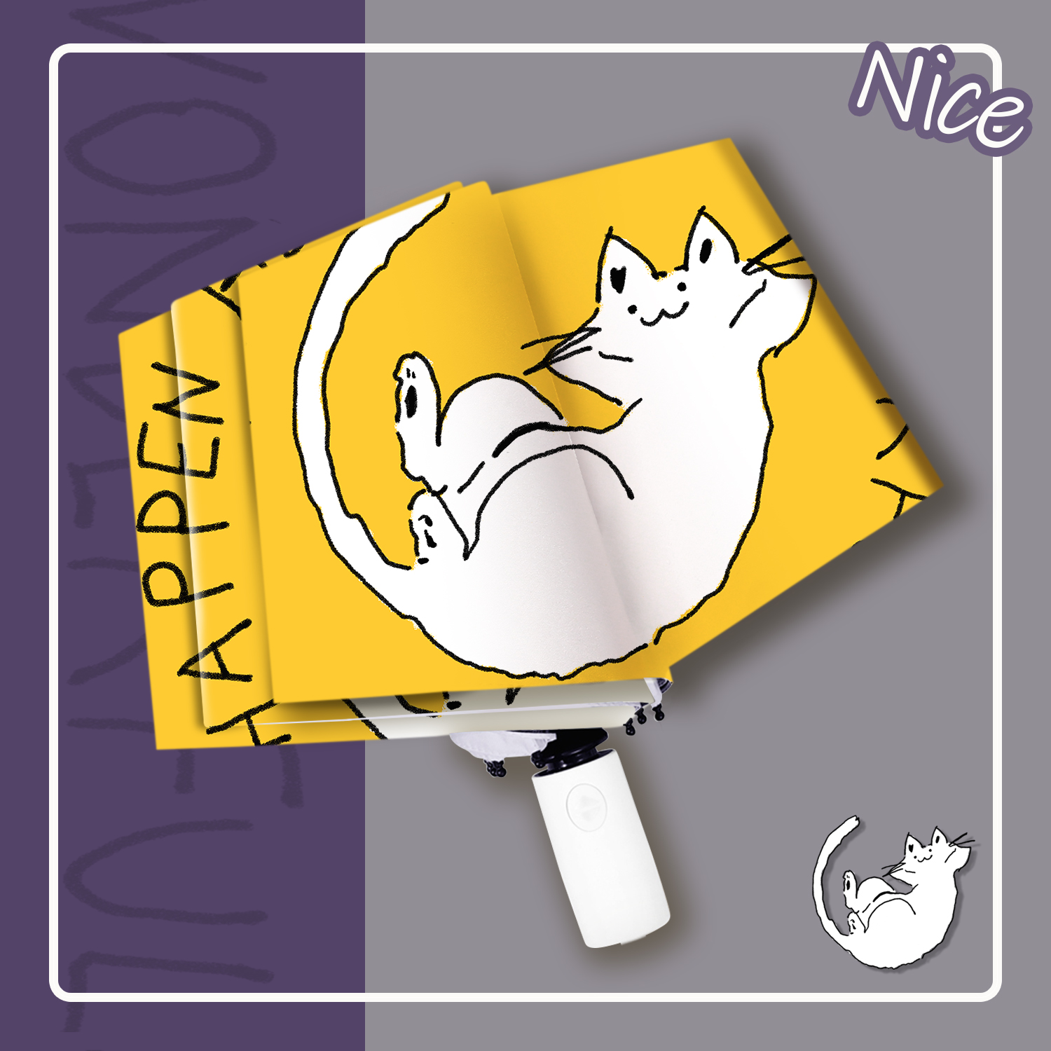 日系手绘猫咪可爱全自动晴雨伞防晒黑胶折叠伞两用防紫外线太阳伞