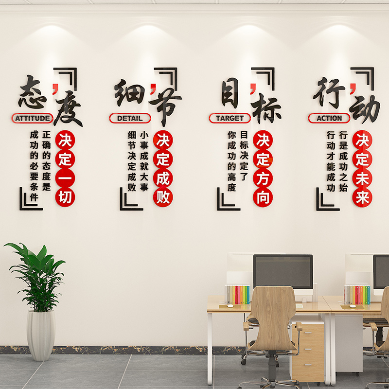 公司企业班组建设文化墙面装饰办公室楼梯团队员工激励志标语墙贴
