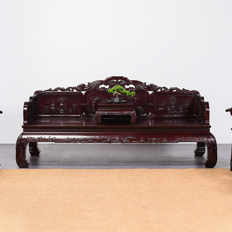 红木家具赞比亚血檀西番莲罗汉床实木中式雕花罗汉榻贵妃床沙发床