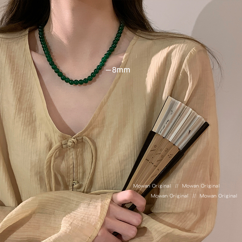 国潮新中式绿色串珠项链女款2024新款轻奢小众颈链配饰高级感项圈