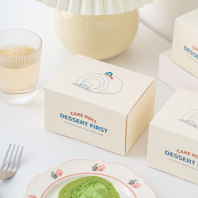 新品手绘蛋糕卷包装盒烘焙瑞士甜品慕斯千层豆乳打包盒子