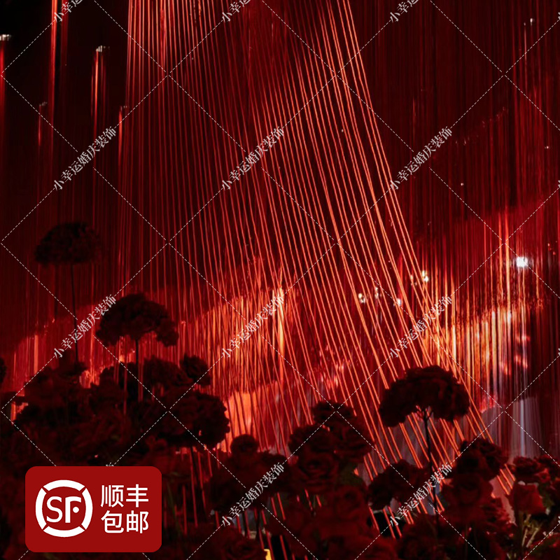 网红红色彩虹线艺术装置美陈婚庆背景装饰展厅橱柜设计氛围布置