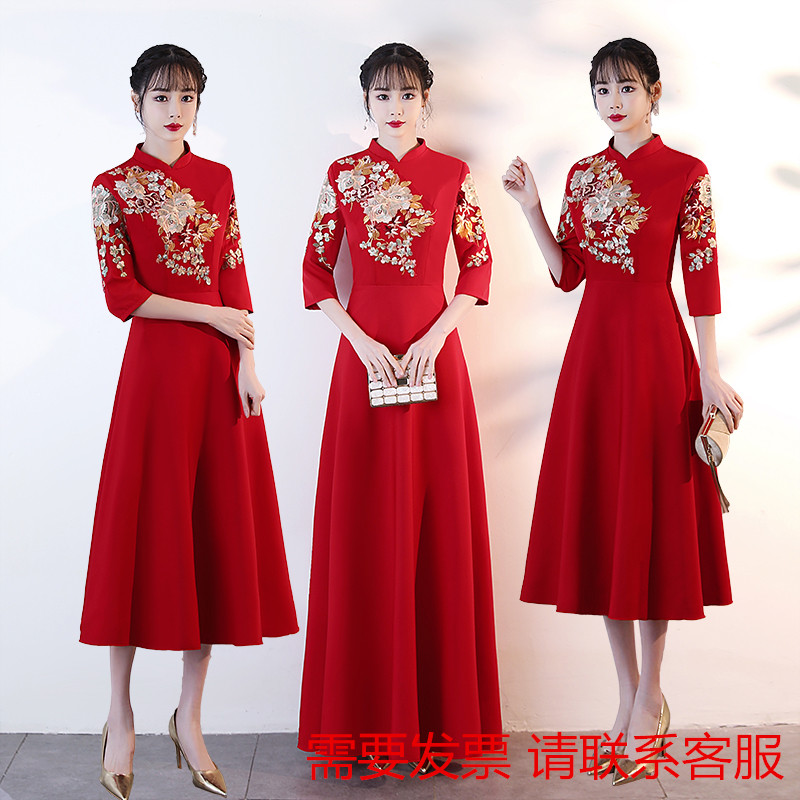 新款迎宾礼仪服装旗袍中国风年会颁奖学生朗诵红歌大合唱演出礼服