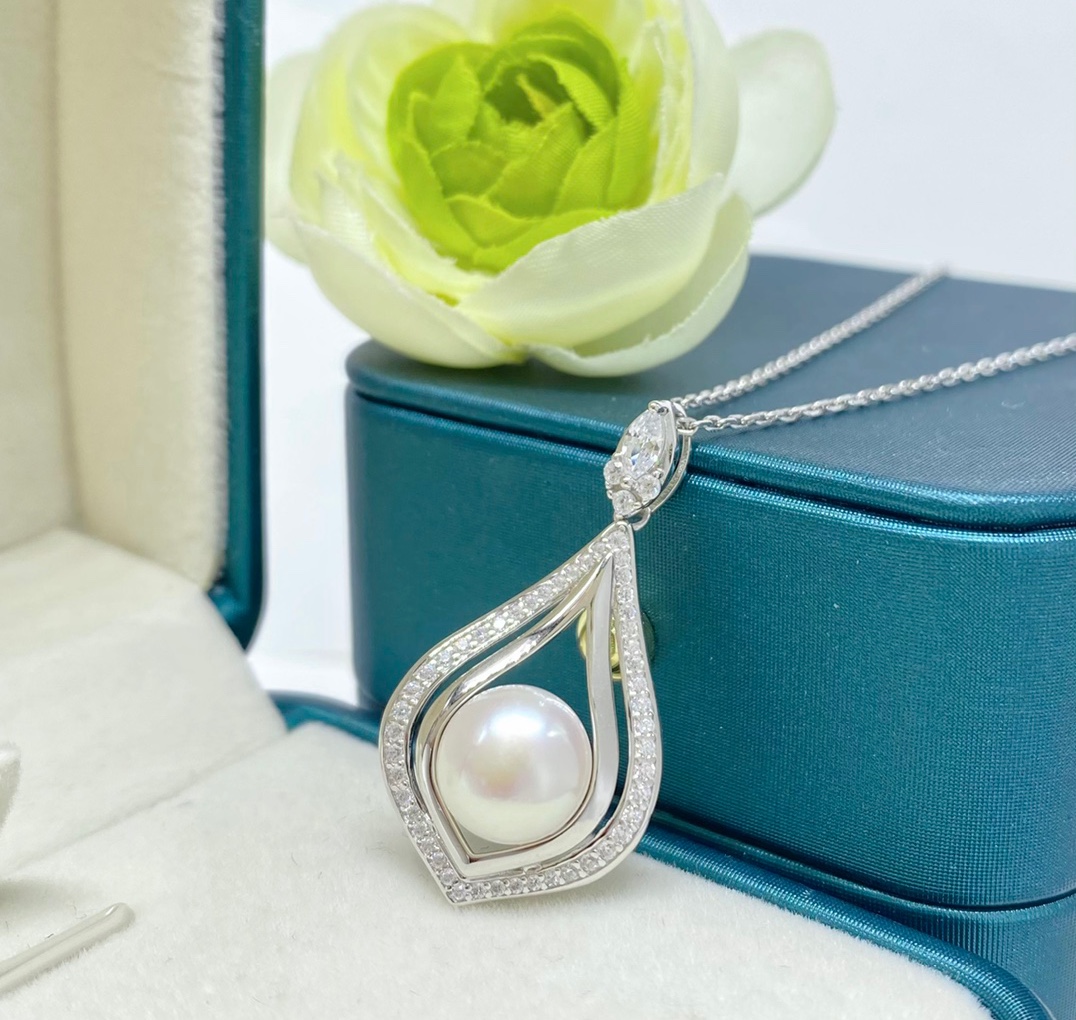 新款925银天然淡水珍珠项链水滴吊坠珍珠坠子优雅气质文艺百搭