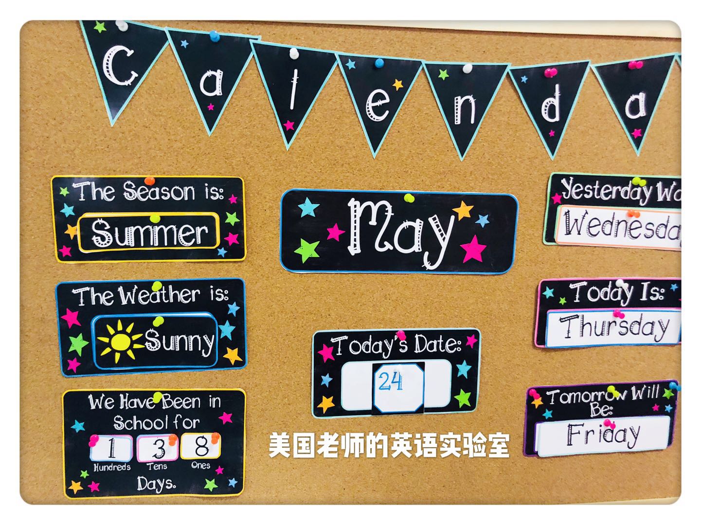 每日Calendar英文日历月份星期日期天气季节主题墙可更换教师教具