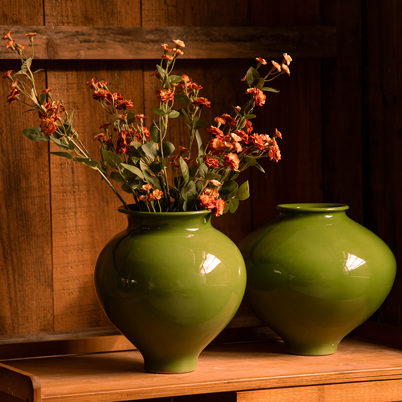 现代简约绿色月亮罐餐桌装饰水养鲜花陶瓷花瓶玄关客厅高级感摆件