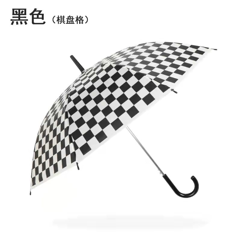 长杆自动棋盘格磨砂环保透明伞小清新女生街拍表演实用旅拍新款伞