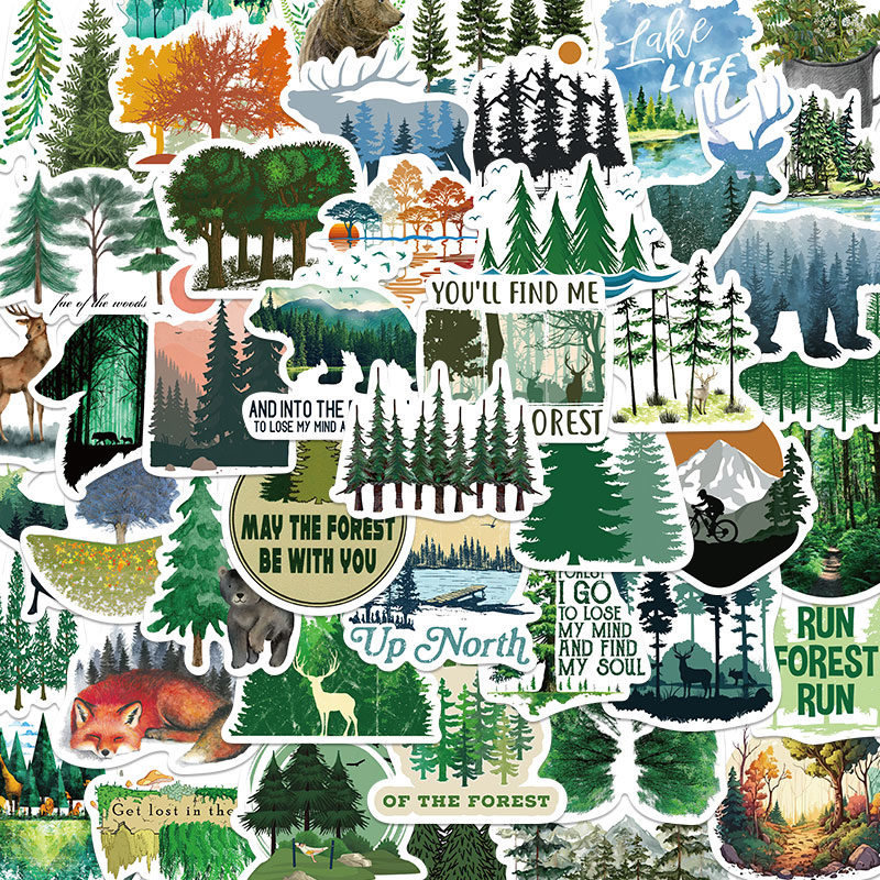 50张保护森林主题贴纸简约防水手机壳笔记本电脑行李箱贴画