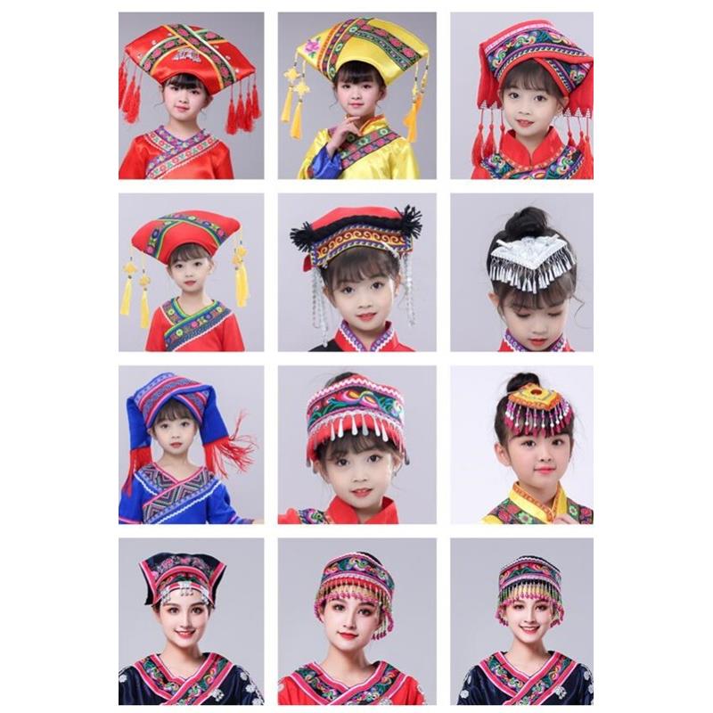 新款高货三月三壮族头饰56个少数民族服装帽子少数民族头饰男女童