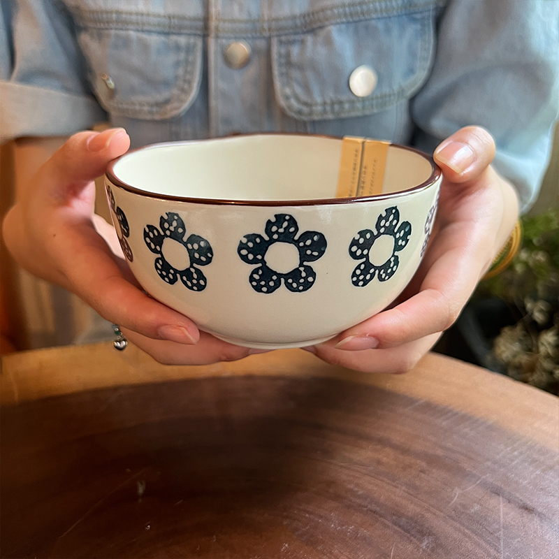 【老板娘自留款漂亮】日式复古陶瓷饭碗小蓝花陶瓷汤碗