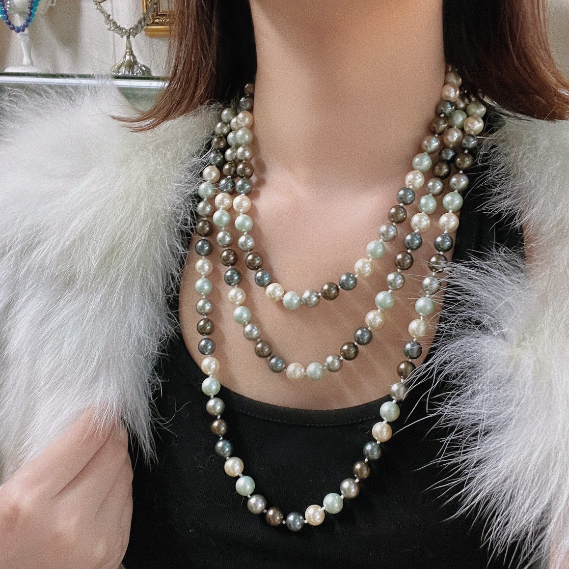 素雅清新10mm贝珠混彩珍珠毛衣链 180厘米 有n多种戴法长款多层