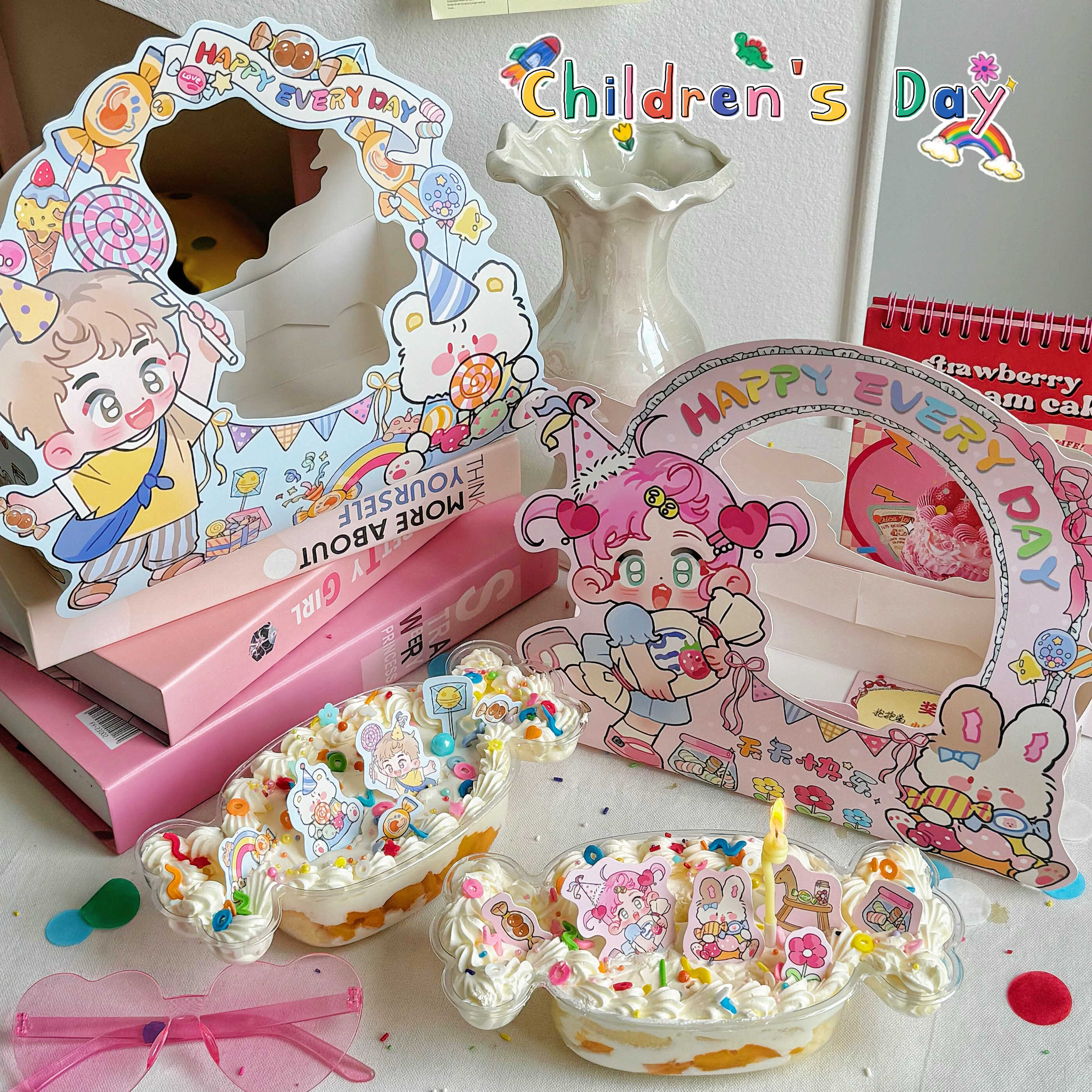 抱抱酱六一儿童节蛋糕装饰糖果包装盒子糖果形状透明卡通男孩女孩