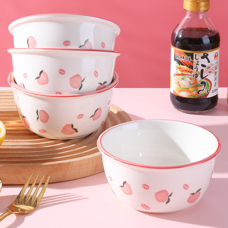 桃子碗碟套装碗盘家用一人食餐具陶瓷饭碗面碗可爱烤盘创意水果碗