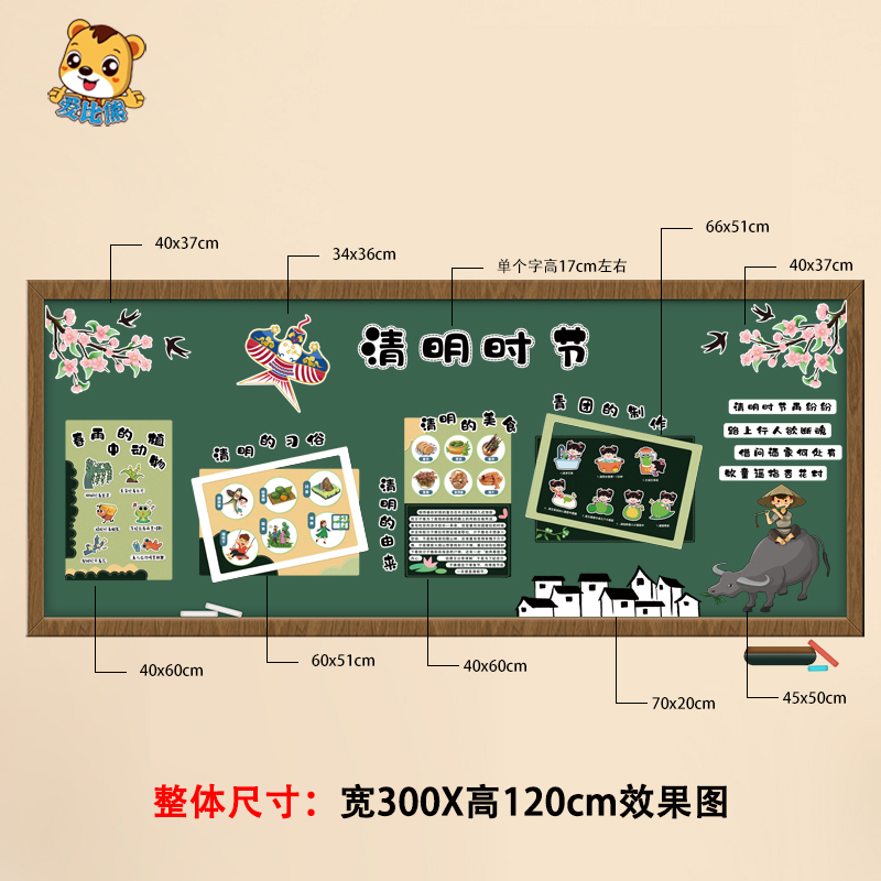 清明节主题环创幼儿园小学黑板报布置中国传统节日美食青团的制作