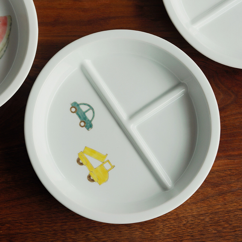 曼叙釉下彩分格餐盘陶瓷手绘圆形餐盘子可爱卡通儿童分餐盘景德镇
