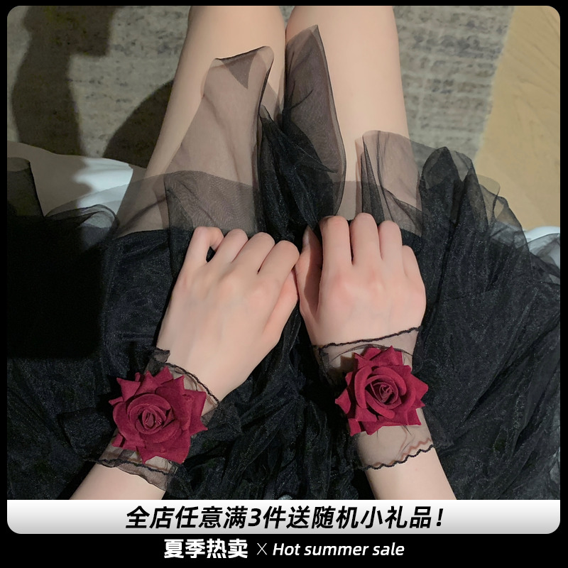 暗黑系玫瑰花蕾丝手环女手腕套手链红色手袖结婚礼服lolita洛丽塔