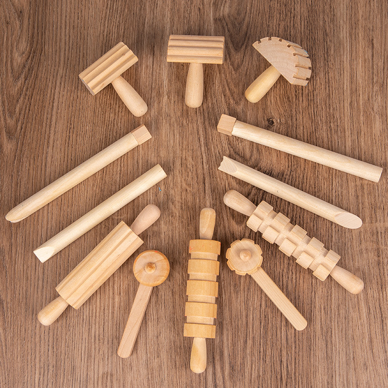 儿童过家家擀面杖12件套装DIY模具橡皮泥手工玩具幼教滚轮印章