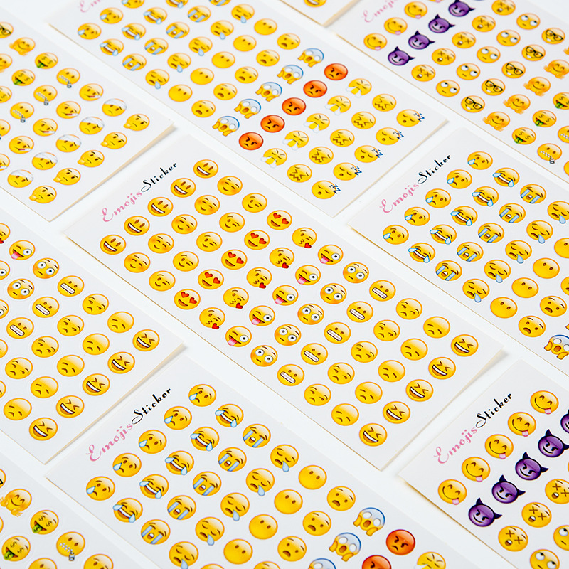 12张Emoji表情贴纸 苹果横版表情包贴纸日记手账装饰素材工具卡通笑脸哭脸贴纸含翻白眼含660个迷你小表情