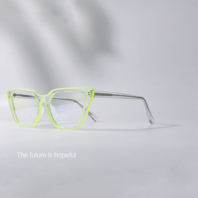 荧光绿色弹性镜腿眼镜框防蓝光透明框霓虹灯元素设计可配近视眼镜