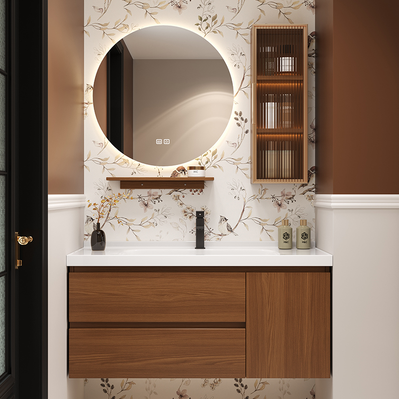 新中式实木浴室柜镜柜组合卫生间洗脸盆柜洗手盆洗漱台家用卫浴柜