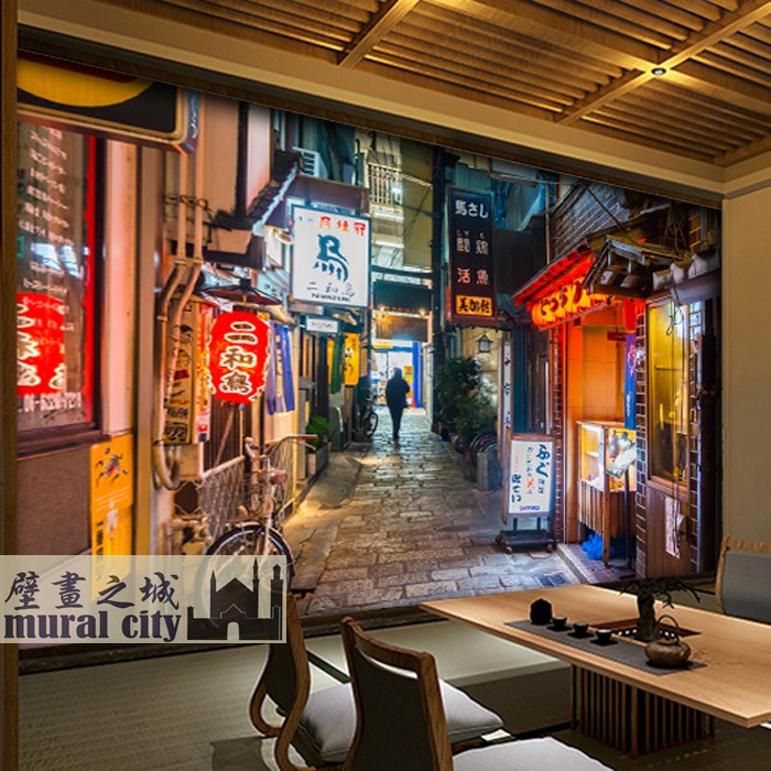 日本街道夜景街景壁纸日式小巷美食市斤风墙纸日料居酒屋酒馆壁画