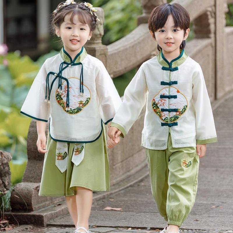 上春山舞蹈服儿童绿色演出服六一节唐装古装汉服幼儿园跳舞表演61
