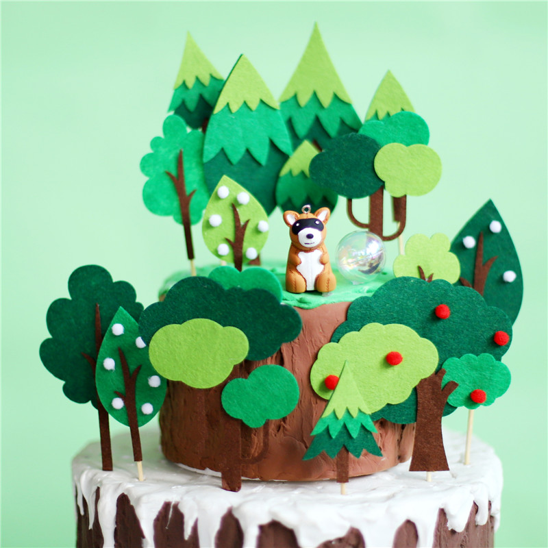 烘焙蛋糕装饰森林主题蛋糕插件毛毡树绿树松树树木插件派对甜品台