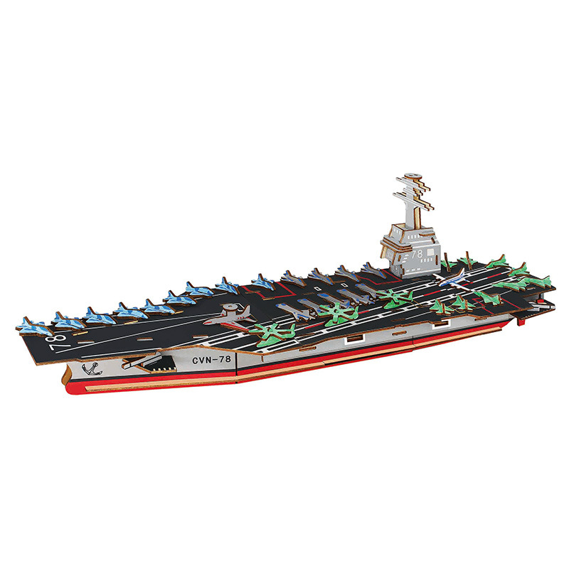 福特号军事战舰拼装手工制作航空母舰立体拼图木质玩具厂家直销